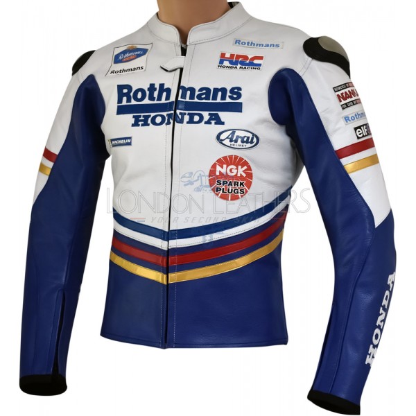 Honda Rothmans Classic Replica Leather Biker Armoured Motorcycle Jacket